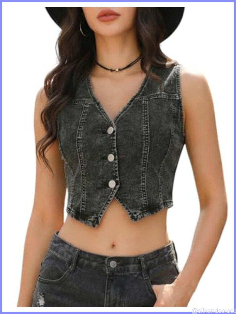 Cropped Denim Vest Women Sleeveless V Neck Button Down Jean Waistcoat